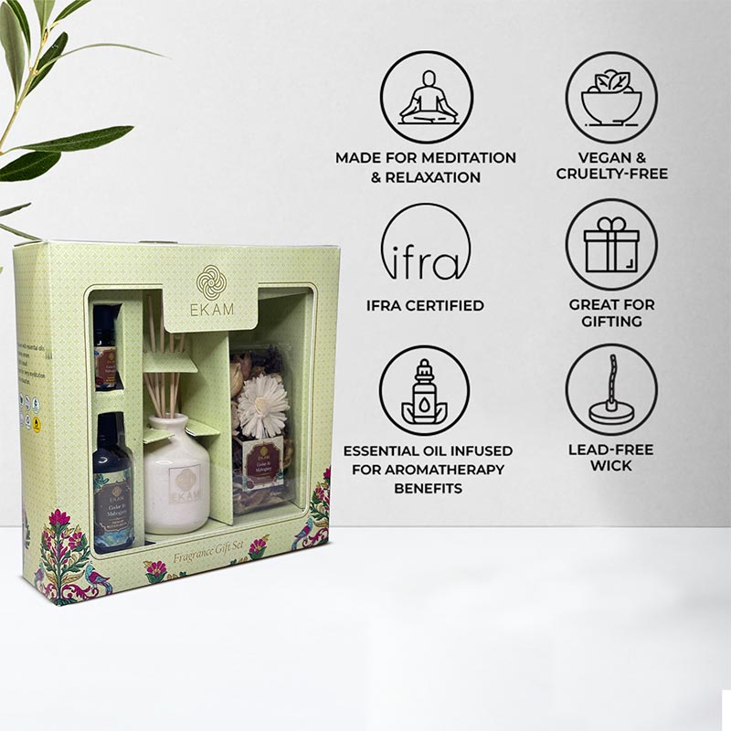 EKAM Cedar & Mahogany Reed Diffuser & Potpourri Gift Set
