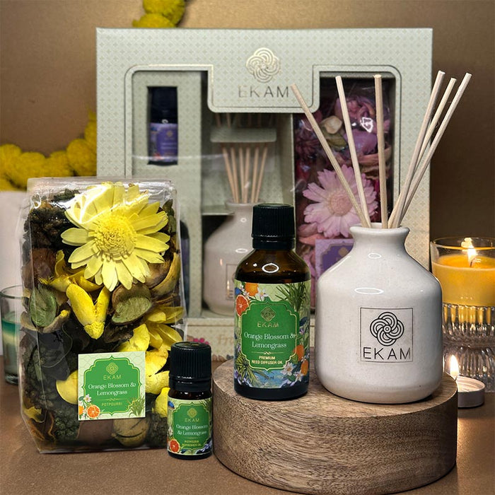 EKAM Orange Blossom & Lemongrass Reed Diffuser & Potpourri Gift Set