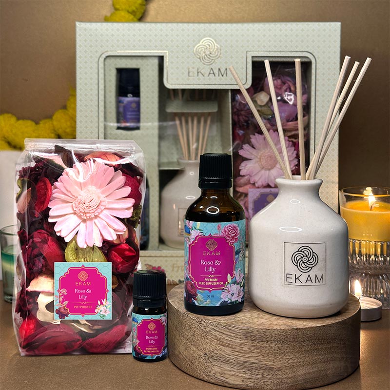 EKAM Rose & Lily Reed Diffuser & Potpourri Gift Set