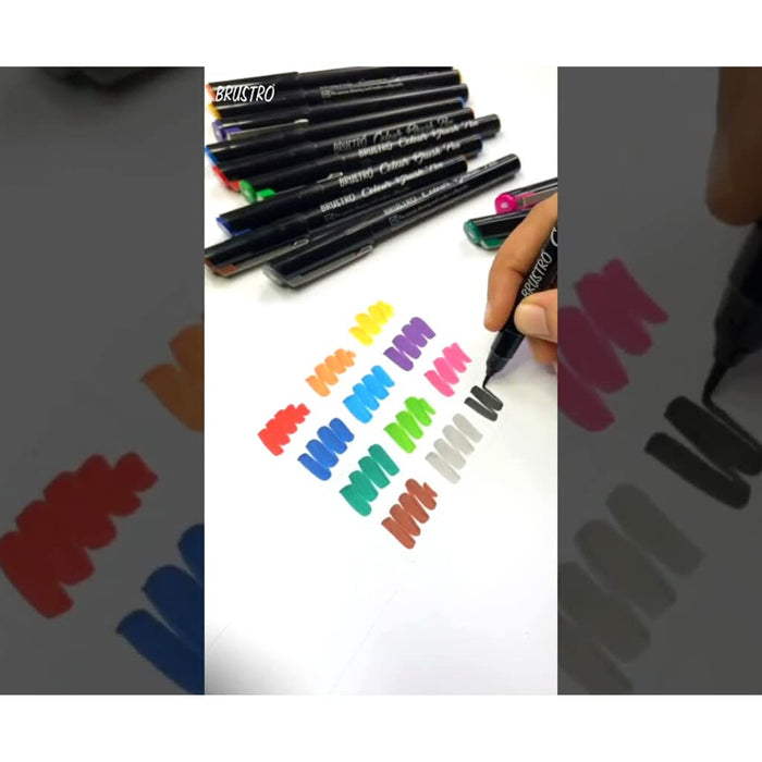 Brustro Colour Brush Pen Set – 12 Pigment-Based Waterproof Pens for Calligraphy & Illustration