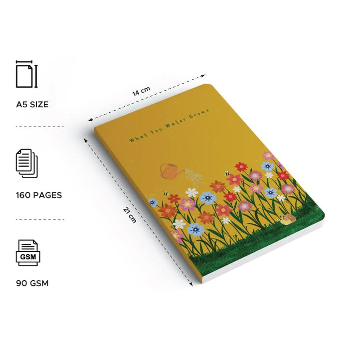 FACTOR NOTES A5 Ruled Notebook – What You Water Grows (90 GSM, 160 Pages)