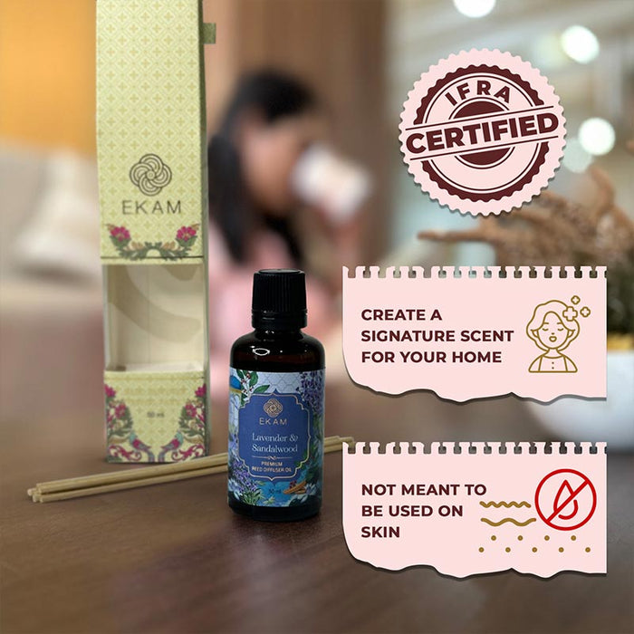 EKAM Lavender & Sandalwood Reed Diffuser Refill Oil Gift Set