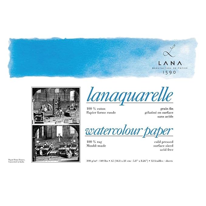 Lana - Lanaquarelle 100% Cotton Natural Cold Pressed Watercolour Paper Sheets A5 (300gsm)