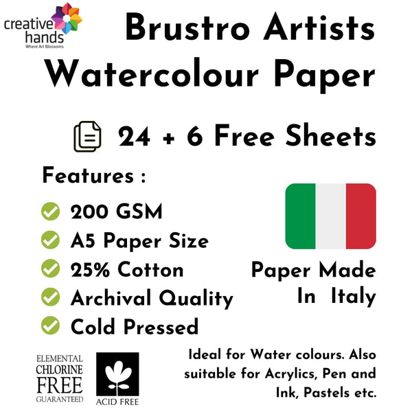 Brustro Artists' Watercolour Paper – A5 | 200 GSM | 24 Sheets