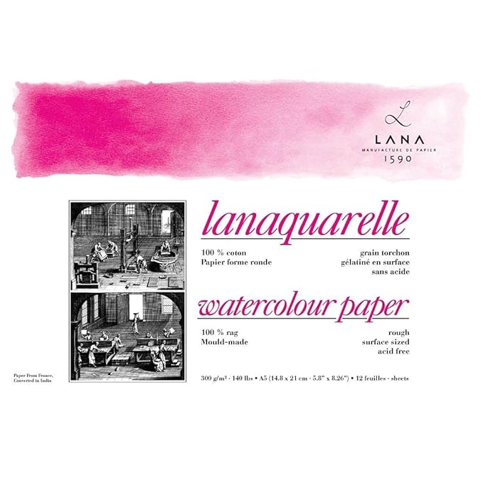 Lana - Lanaquarelle 100% Cotton Hot pressed Watercolour Paper Sheets(300gsm)