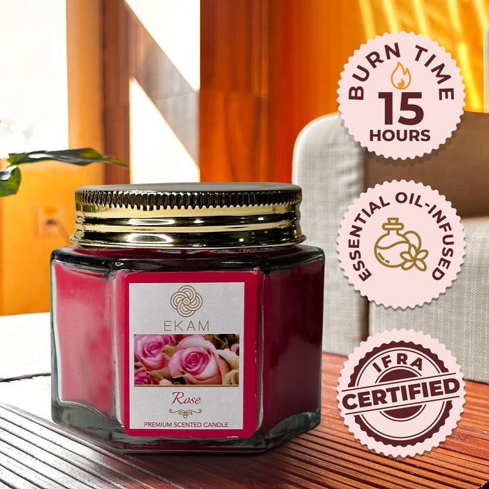 Ekam - Rose Hexa Jar Scented Candle
