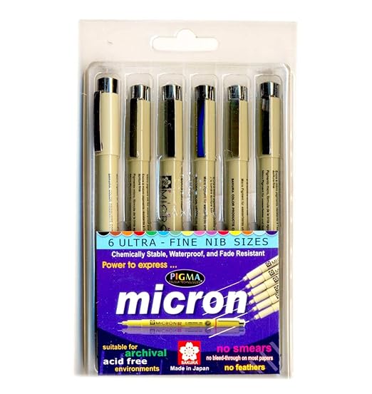 Sakura - Pigma Micron Black Pens (Set of 6 Ultra Fine Nib Sizes)