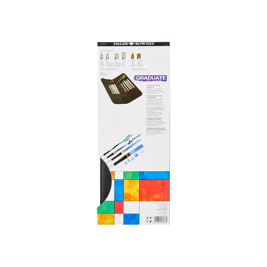 Daler & Rowney Graduate Brush Set – 10 Long Handle Brushes with Zip Case