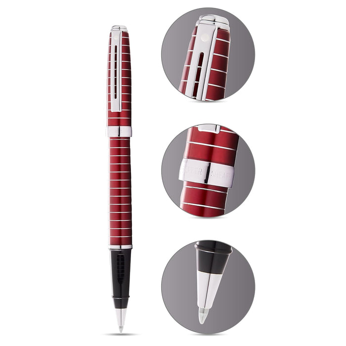 Sheaffer 9165 Prelude Lacquer Rollerball Pen – Red With Chrome-Plated Horizontal Engravings And Trim