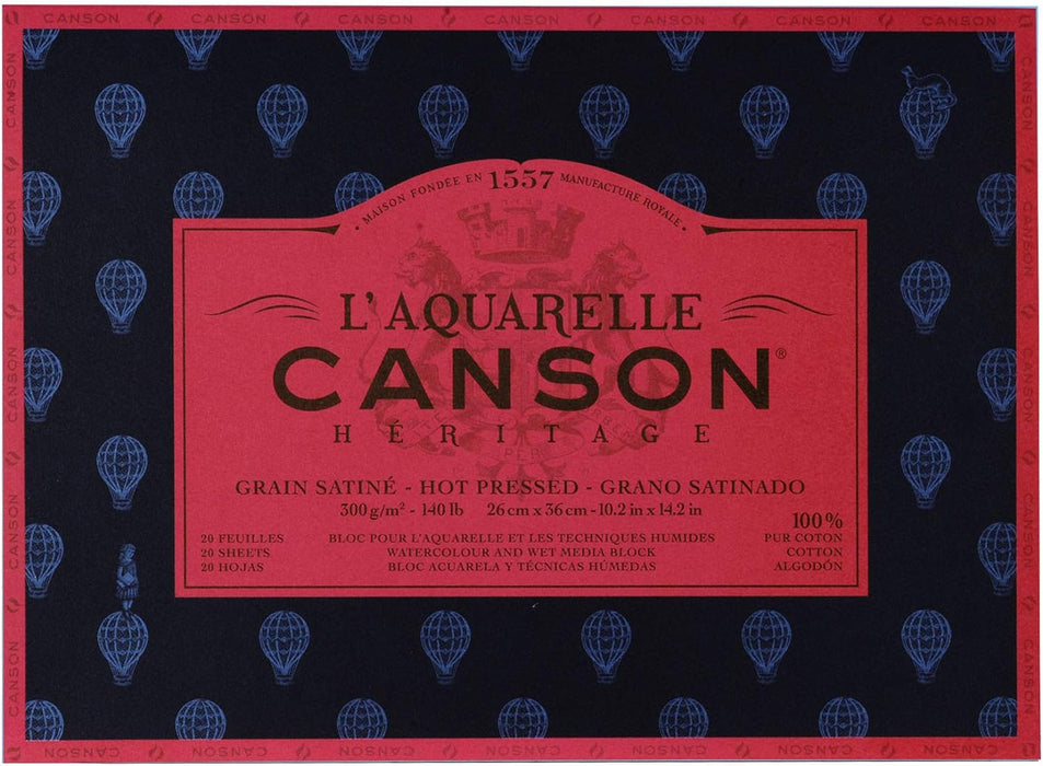CANSON - L'AQUARELLE HERITAGE CLUED PADS HOT PRESSED (26 X 36 CM)