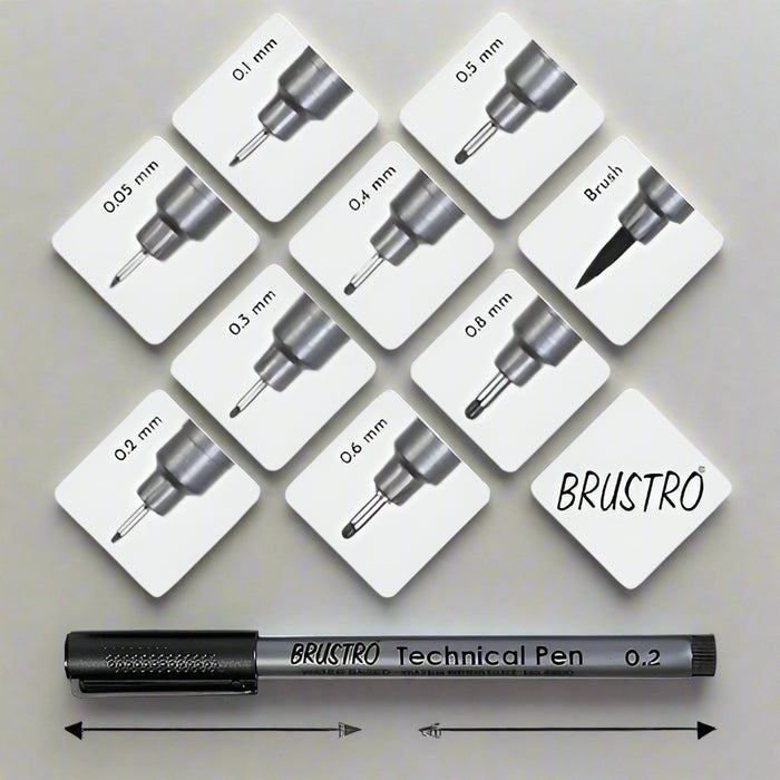 Brustro - Technical Pen Black Assorted Set of 6