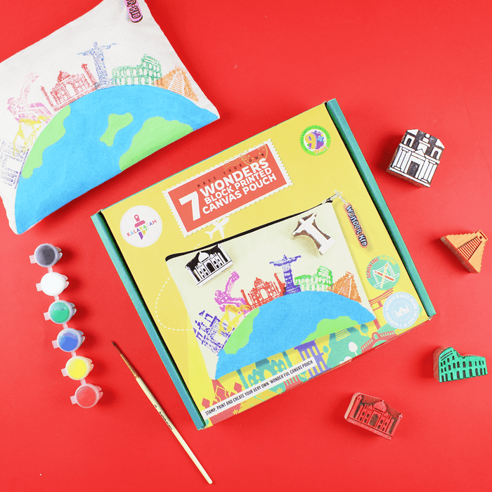 Kalakaram - 7 Wonders Pouch Printing Kit | DIY Block Print Craft Set