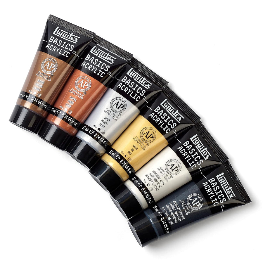 Liquitex Basics Acrylic - Set of 6 Metallic & Iridescentes (22ml)