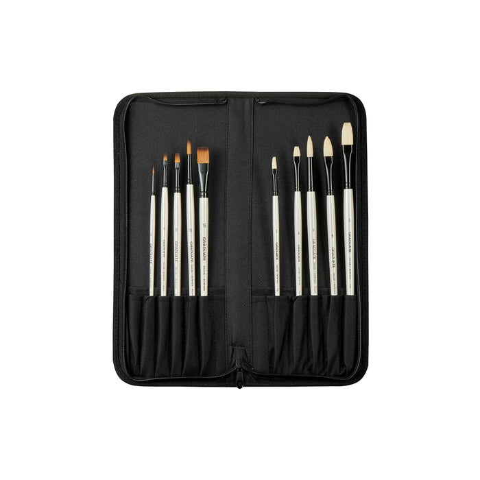 Daler & Rowney Graduate Brush Set – 10 Long Handle Brushes with Zip Case