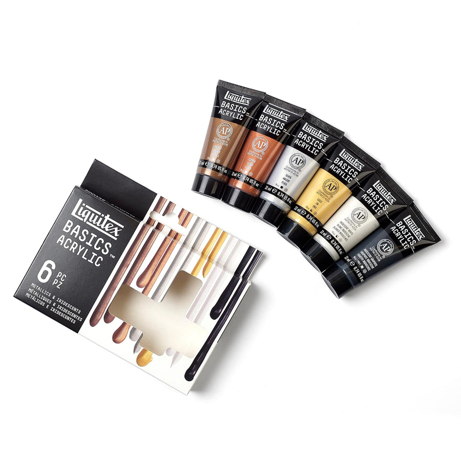 Liquitex Basics Acrylic - Set of 6 Metallic & Iridescentes (22ml)