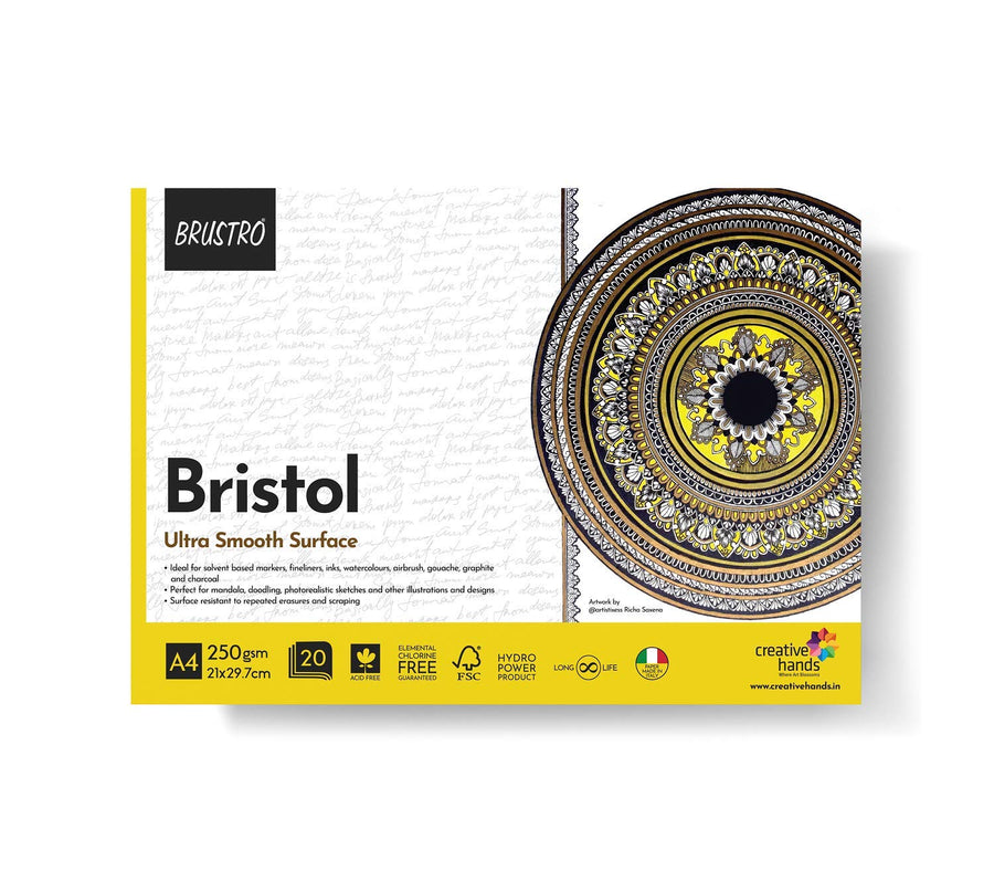 Brustro Bristol Ultra Smooth Glued Pad – A4 Size, 250 GSM, 20 Sheets
