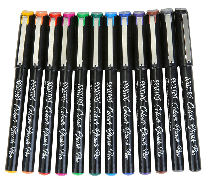 Brustro Colour Brush Pen Set – 12 Pigment-Based Waterproof Pens for Calligraphy & Illustration