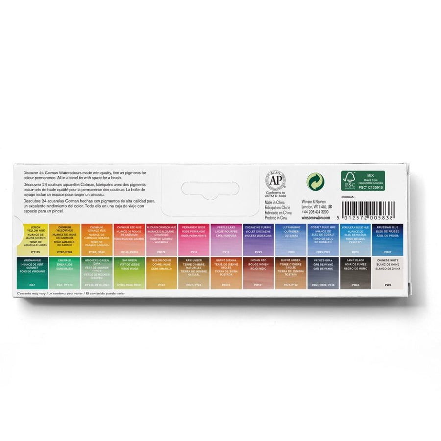 Winsor & Newton Cotman Watercolours - Complete Travel Tin Set (24 Half Pans)