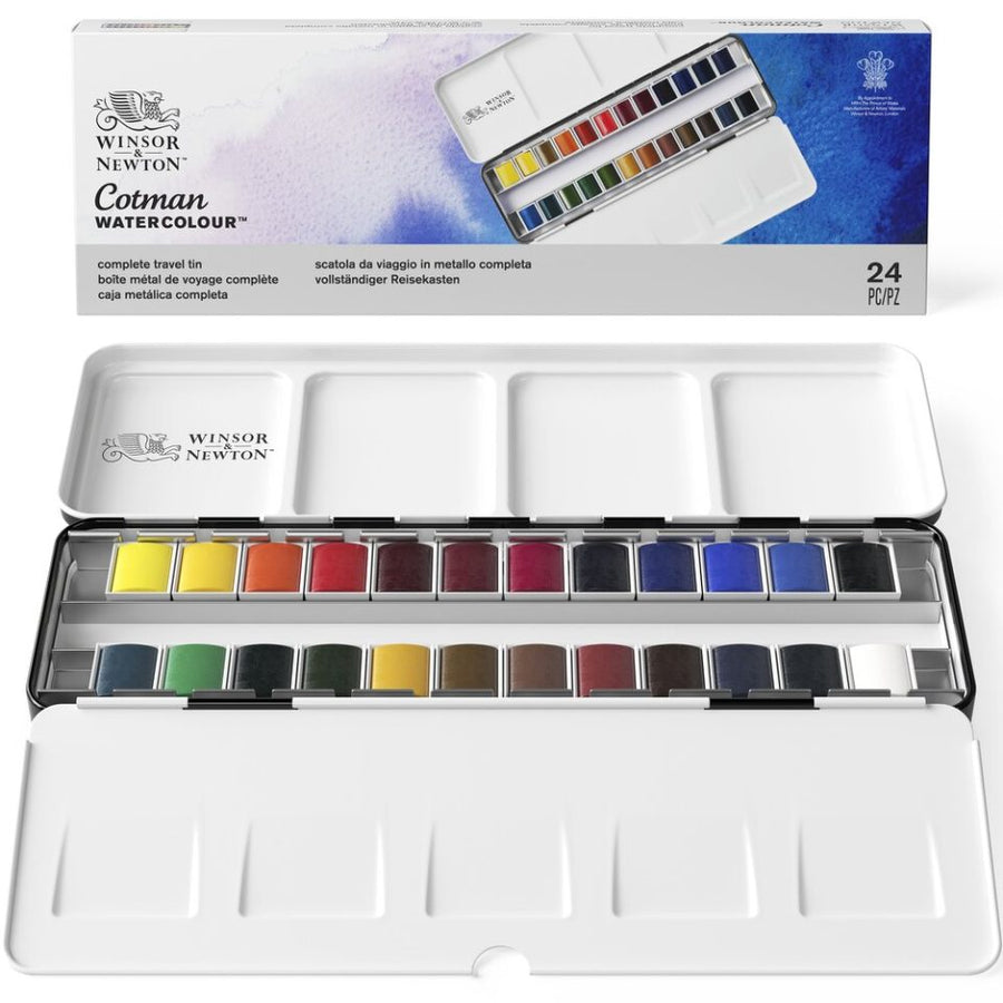 Winsor & Newton Cotman Watercolours - Complete Travel Tin Set (24 Half Pans)