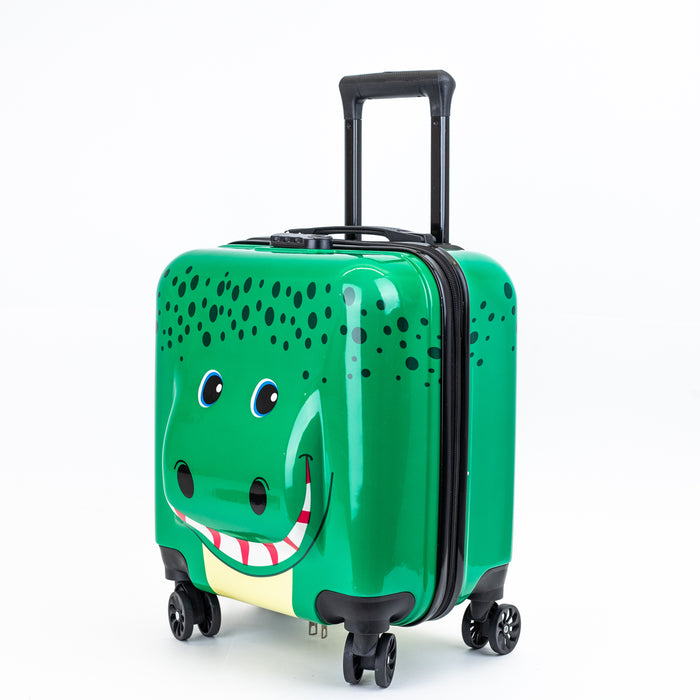 Kids Zoo Crocodile Printed Hard-Sided Cabin Trolley Bag - Green
