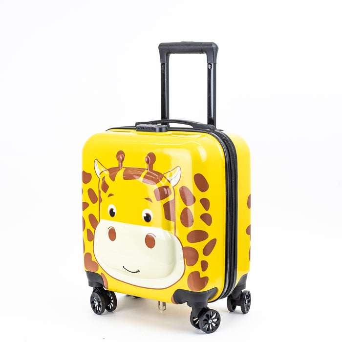 Kids Zoo Giraffe Printed Hard-Sided Cabin Trolley Bag - Yellow