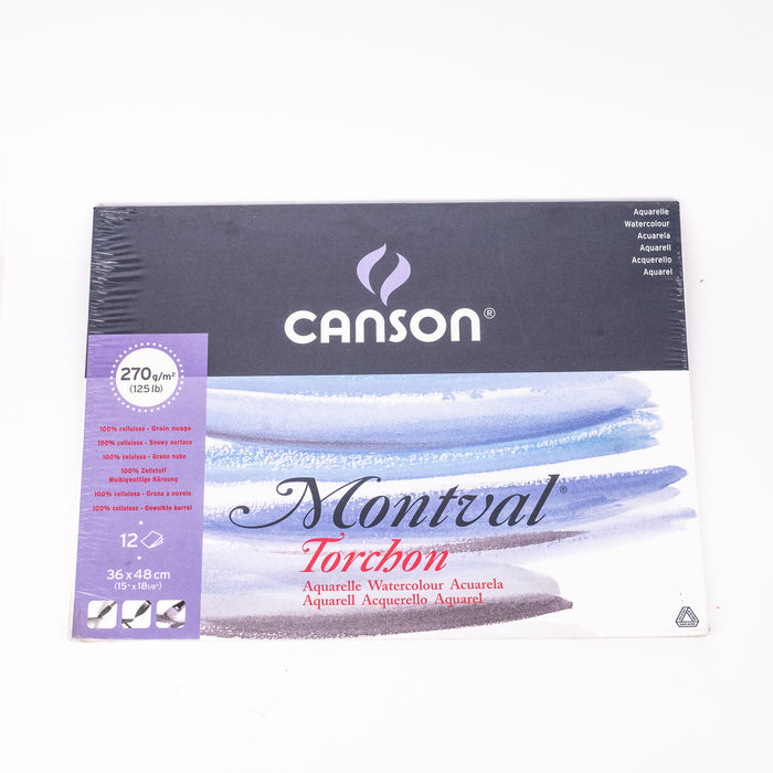 CANSON MONTVAL 270 GSM PAD OF 12 ROUGH / SNOWY GRAIN SHEETS - 36 X 48 CM