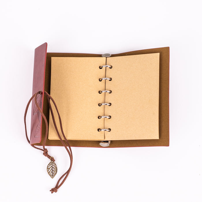 Small Size Leather Diary - Leaf Design (Brown)