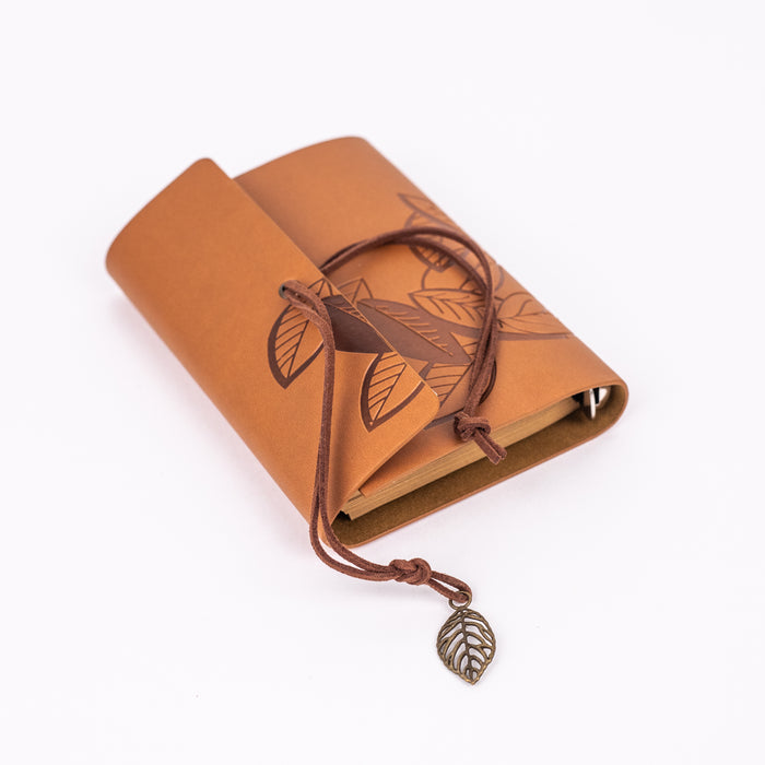 Small Size Leather Diary - Leaf Design (Tan)