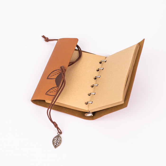 Small Size Leather Diary - Leaf Design (Tan)