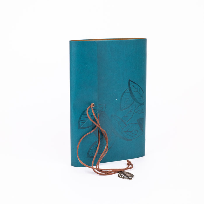 Big Size Leather Diary - Leaf Design (Teal)