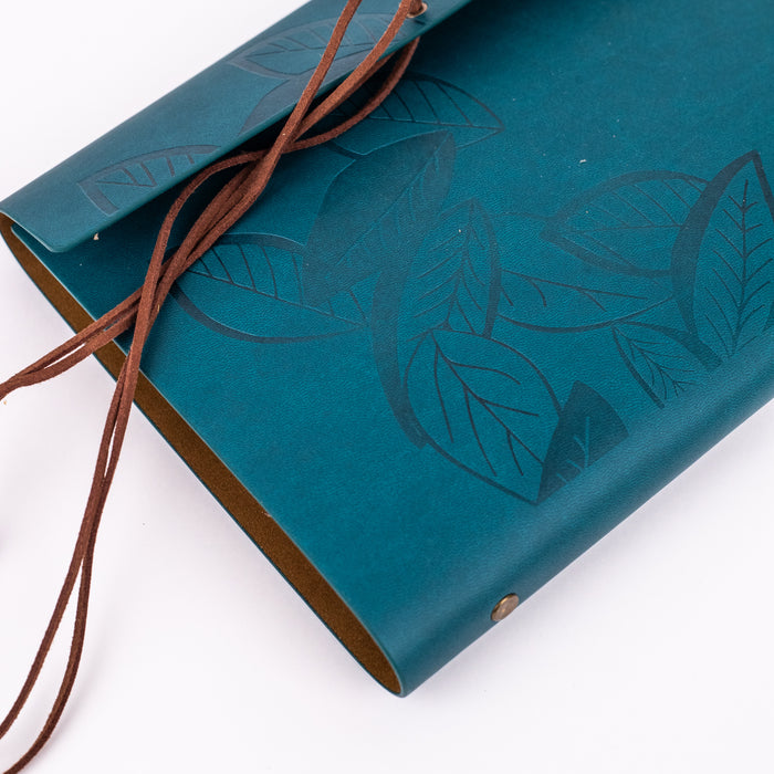 Big Size Leather Diary - Leaf Design (Teal)