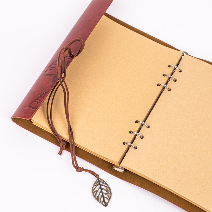 Big Size Leather Diary - Leaf Design (Brown)