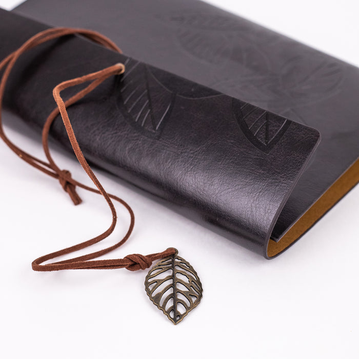 Big Size Leather Diary - Leaf Design (Dark Brown)