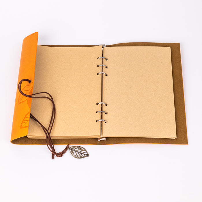 Big Size Leather Diary - Leaf Design (Orange)
