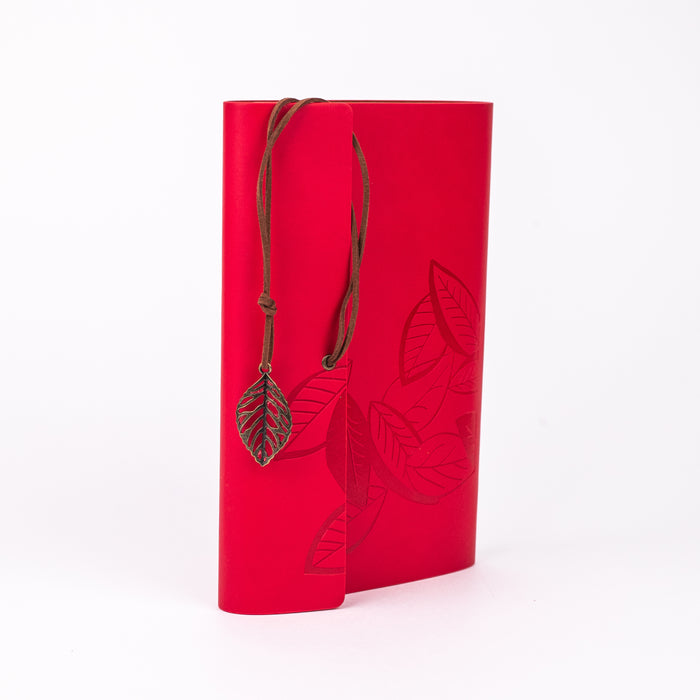 Big Size Leather Diary - Leaf Design (Red)