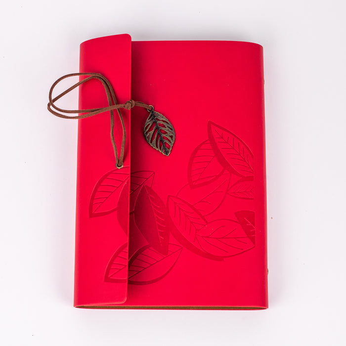 Big Size Leather Diary - Leaf Design (Red)
