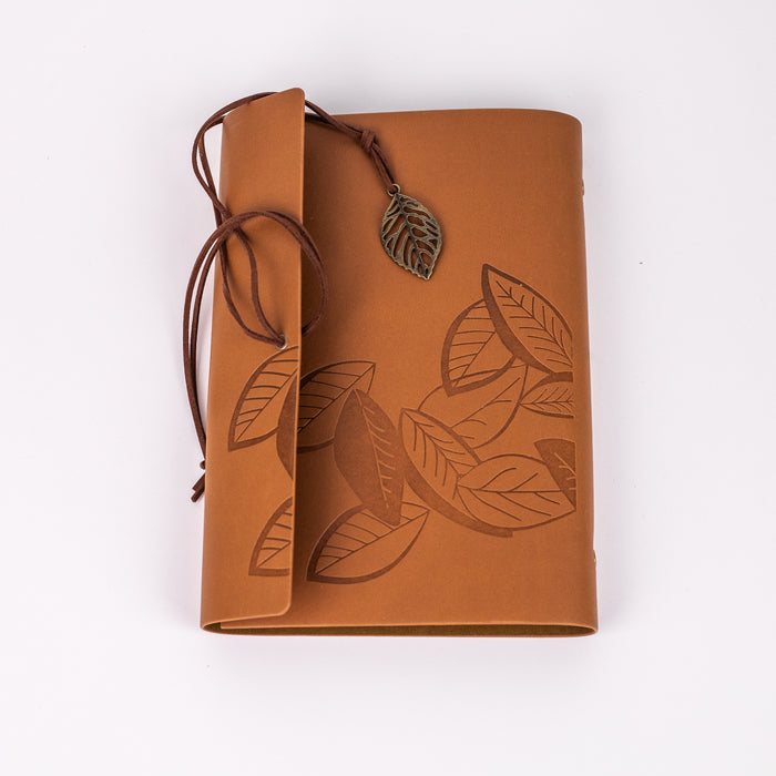 Big Size Leather Diary - Leaf Design (Tan)