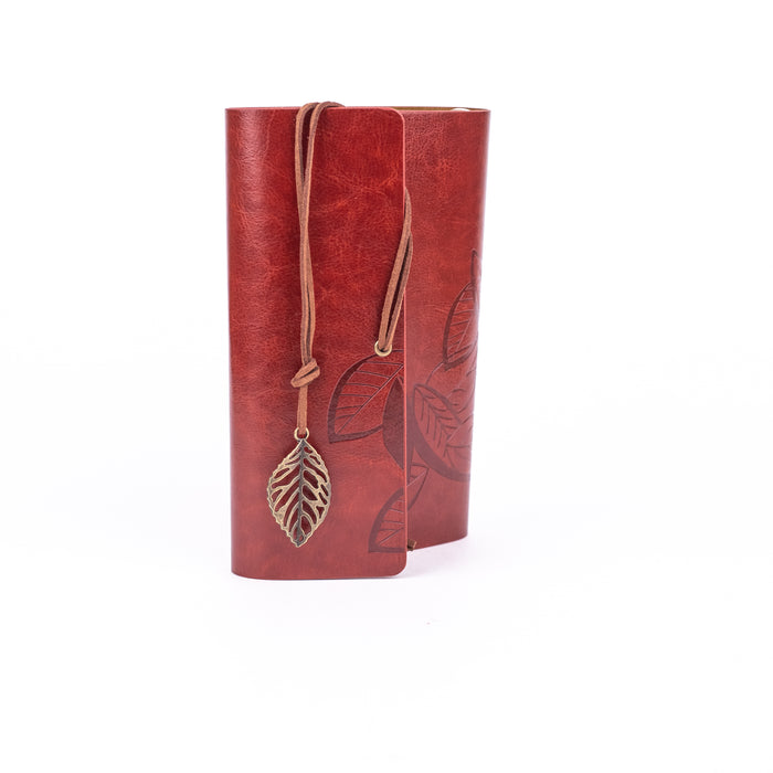 Medium Size Leather Diary - Leaf Design (Brown)