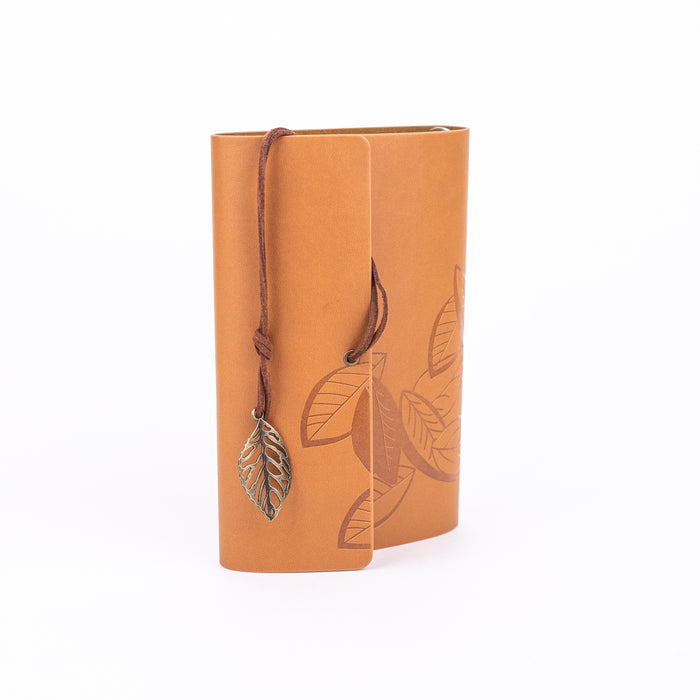 Medium Size Leather Diary - Leaf Design (Tan)