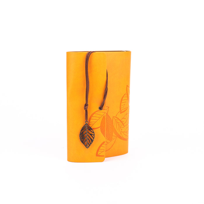 Medium Size Leather Diary - Leaf Design (Orange)