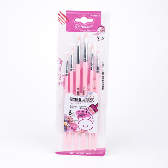 Giorgione Synthetic Round Paint Brush Set of 6 - Pink