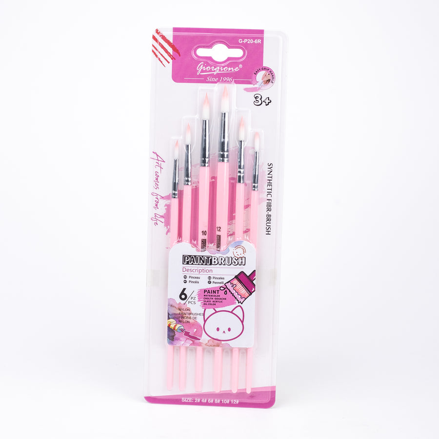 Giorgione Synthetic Round Paint Brush Set of 6 - Pink