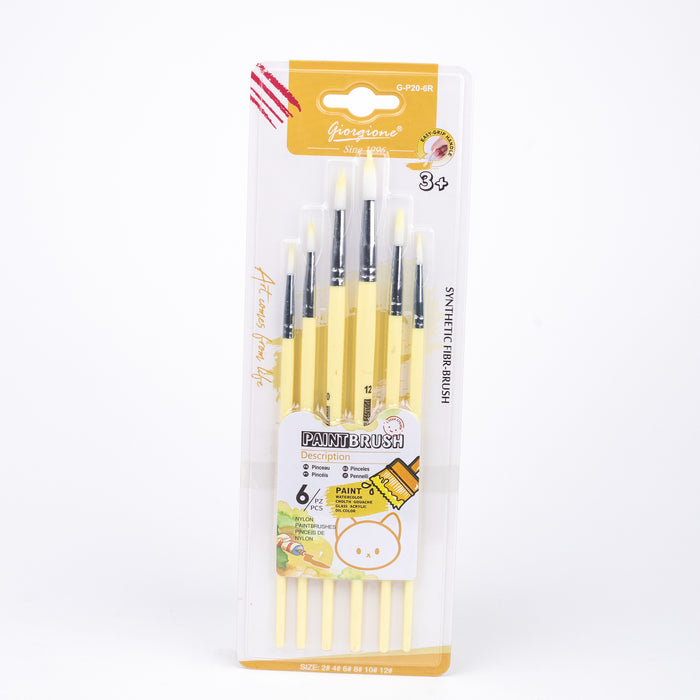 Giorgione Synthetic Round Paint Brush Set of 6 - Yellow