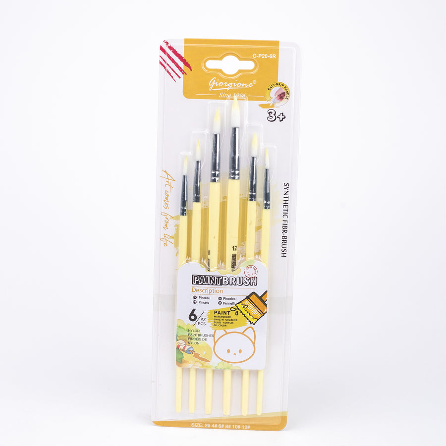 Giorgione Synthetic Round Paint Brush Set of 6 - Yellow