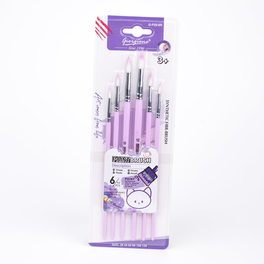 Giorgione Synthetic Round Paint Brush Set of 6 - Purple