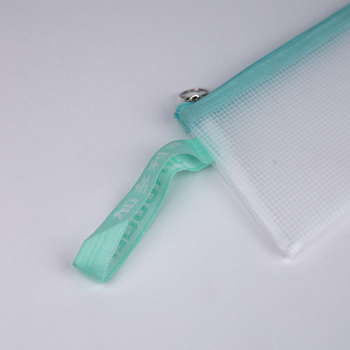 Zipper-pouch-bag-light-green-B6-close-up-view