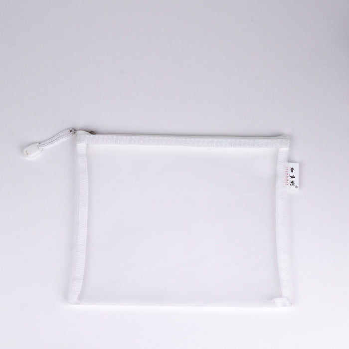 Mesh-nylon-zip-up-multipurpose-pouch-white-A5-top-view
