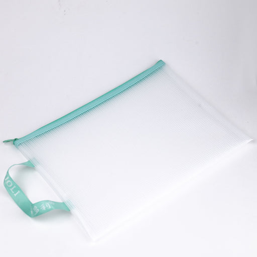 Zipper-pouch-bag-light-green-A4-front-view