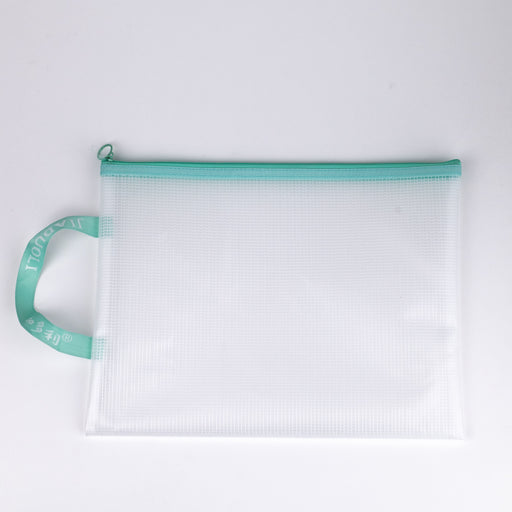 Zipper-pouch-bag-light-green-A4-top-view