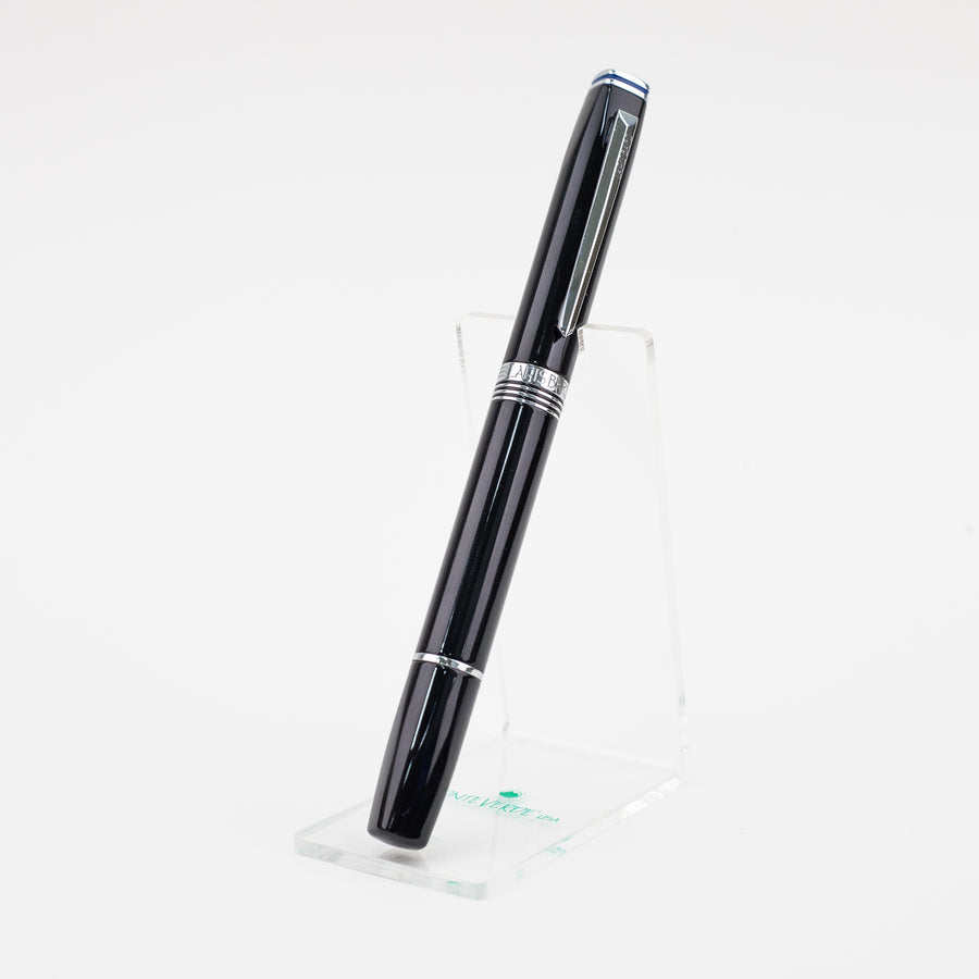 lapis-bard-contemporary-fountain-pen-black-with-chrome-trims-front-view